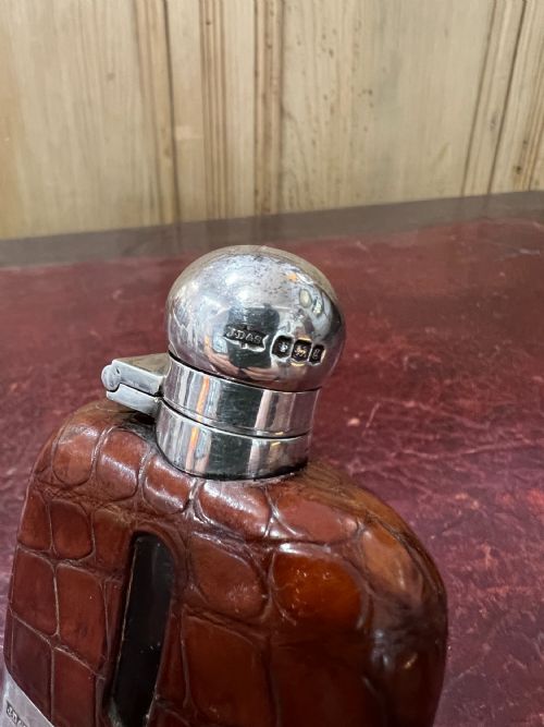 JAMES DIXON STERLING SILVER CROCODILE HIP FLASK FINNIGANS C1920S 30S - ADDITIONAL PHOTO 3