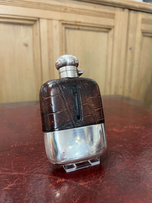 mappin webb silver plated crocodile skin hip flask c1910 - CATEGORY: ANTIQUE SILVER - DATED 1910