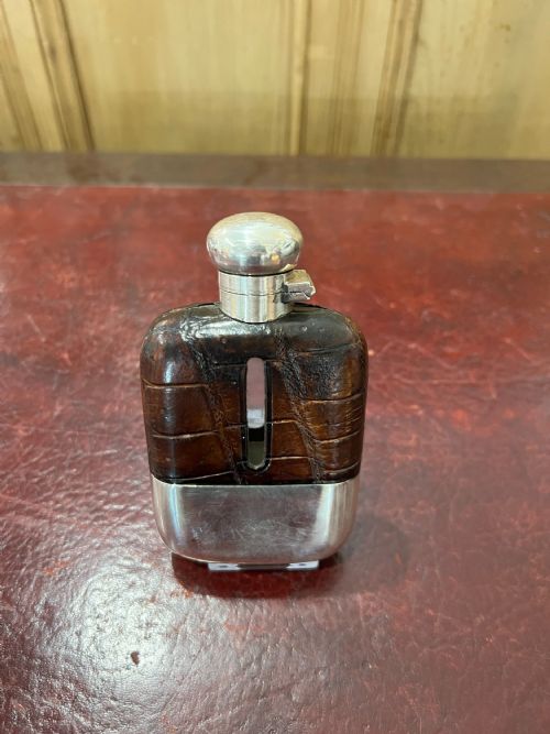 MAPPIN WEBB SILVER PLATED CROCODILE SKIN HIP FLASK C1910 - ADDITIONAL PHOTO 1