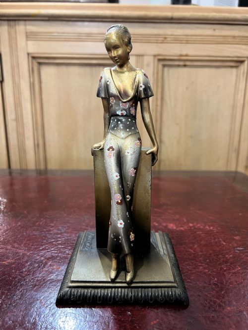joseph lorenzl art deco lady match striker figurine c1930s signed - CATEGORY: ANTIQUE METAL - DATED 1930