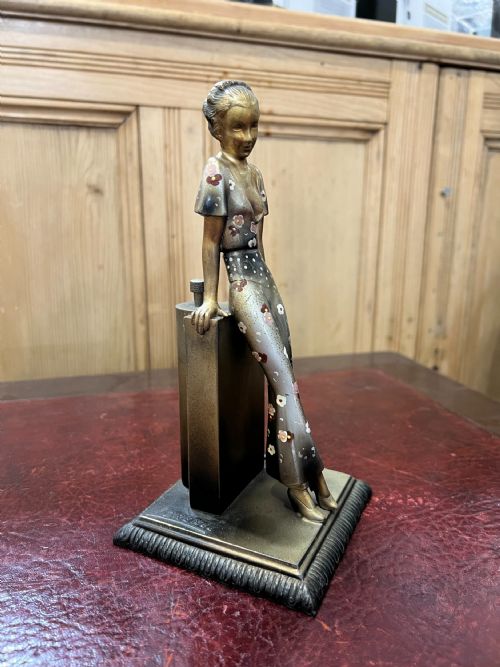 JOSEPH LORENZL ART DECO LADY MATCH STRIKER FIGURINE C1930S SIGNED - ADDITIONAL PHOTO 1