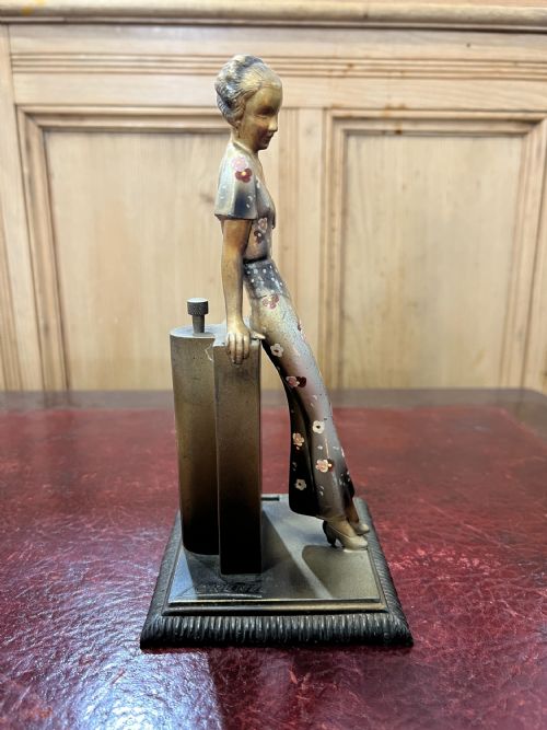 JOSEPH LORENZL ART DECO LADY MATCH STRIKER FIGURINE C1930S SIGNED - ADDITIONAL PHOTO 2