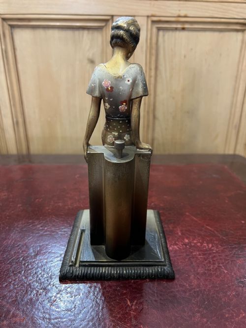 JOSEPH LORENZL ART DECO LADY MATCH STRIKER FIGURINE C1930S SIGNED - ADDITIONAL PHOTO 4