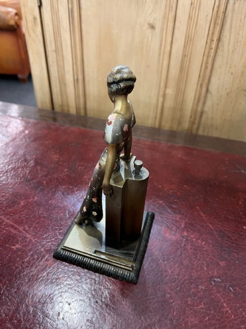JOSEPH LORENZL ART DECO LADY MATCH STRIKER FIGURINE C1930S SIGNED - ADDITIONAL PHOTO 5