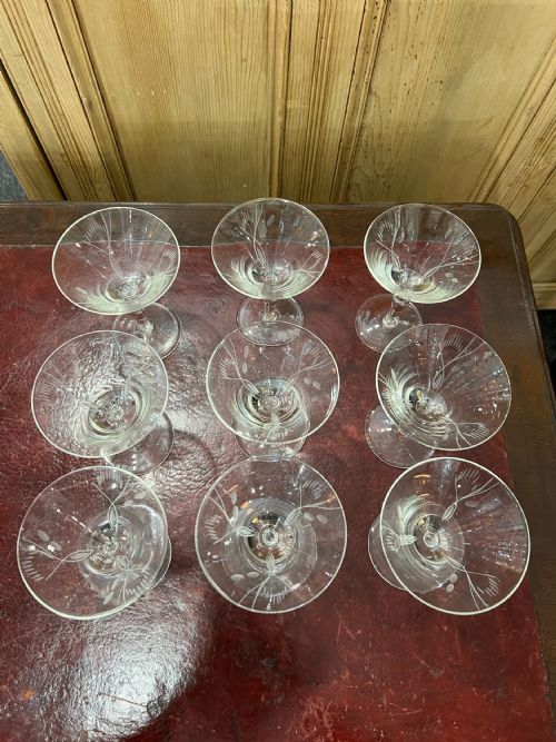 ART DECO SET OF 9 LONG STEM COCKTAIL GLASSES C1920S - ADDITIONAL PHOTO 2