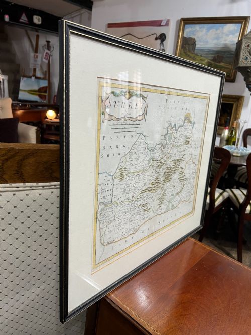 ROBERT MORDEN ANTIQUE HAND COLOURED MAP OF SURREY FRAMED 1695 - ADDITIONAL PHOTO 5