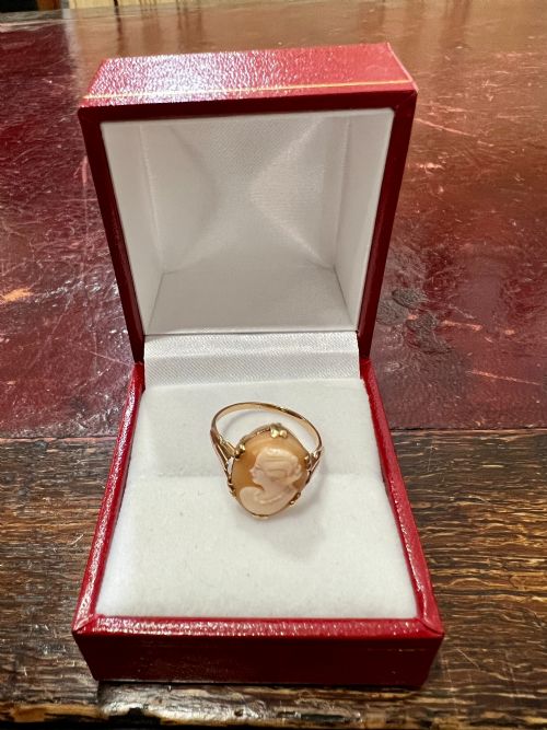 ANTIQUE ART DECO CARVED SHELL CAMEO 9CT GOLD RING 1920S L - ADDITIONAL PHOTO 1