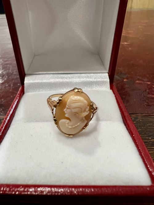 antique art deco carved shell cameo 9ct gold ring 1920s l - CATEGORY: ANTIQUE JEWELLERY - DATED 1920