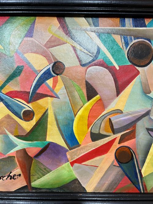 FRENCH CUBIST OIL ON BOARD SIGNED MARCHER C1950 - ADDITIONAL PHOTO 3