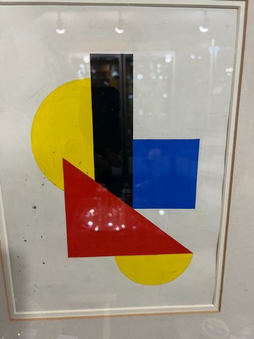 ABSTRACT OIL PAINTING ON PAPER FRAMED 1960S - ADDITIONAL PHOTO 1