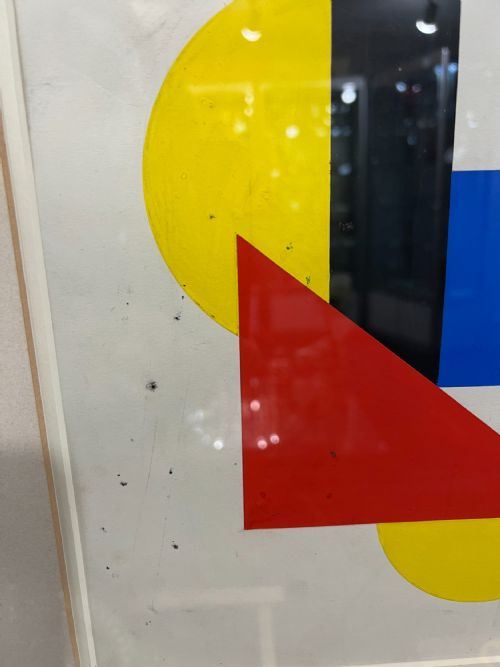ABSTRACT OIL PAINTING ON PAPER FRAMED 1960S - ADDITIONAL PHOTO 2
