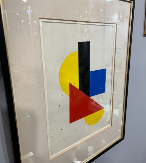 ABSTRACT OIL PAINTING ON PAPER FRAMED 1960S - ADDITIONAL PHOTO 3