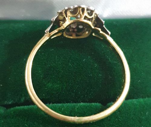 ART DECO NATURAL EMERALD DIAMOND PLATINUM 18CT GOLD RING C1920S N12 - ADDITIONAL PHOTO 3