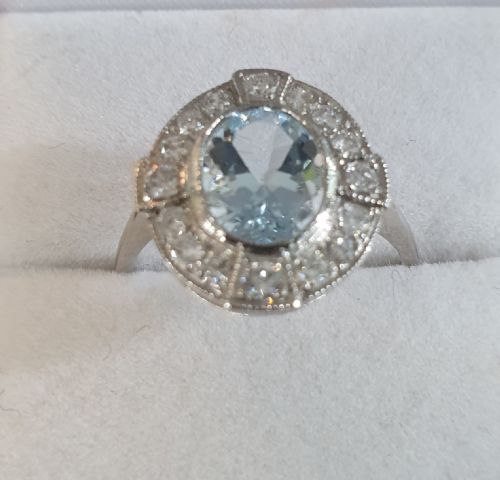 art deco aquamarine diamond platinum ring m12 - CATEGORY: ANTIQUE JEWELLERY - DATED 1930