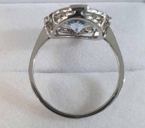 ART DECO AQUAMARINE DIAMOND PLATINUM RING M12 - ADDITIONAL PHOTO 1