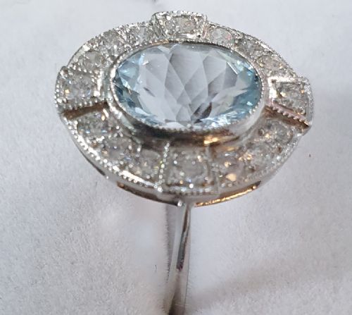 ART DECO AQUAMARINE DIAMOND PLATINUM RING M12 - ADDITIONAL PHOTO 2