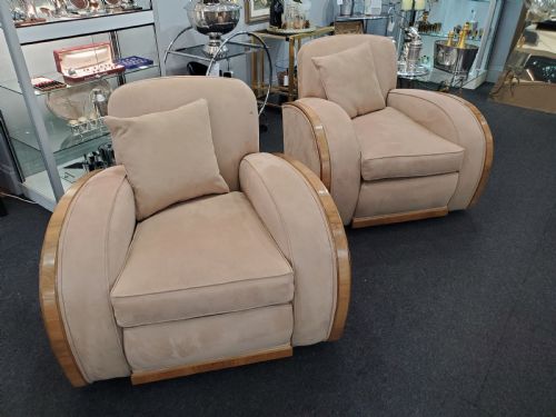 Pair Art Deco Cloud Shaped Suede Chairs C1930