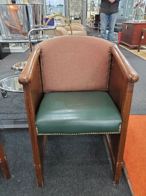 PAIR ART DECO OAK LEATHER CINEMA SEATS C1920S - ADDITIONAL PHOTO 2