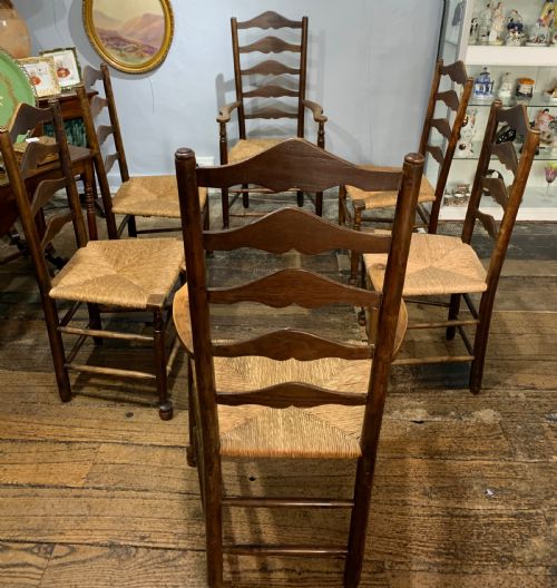 early victorian x6 ladder back elm dining chairs c1840 - CATEGORY: ANTIQUE CHAIRS - DATED 1850