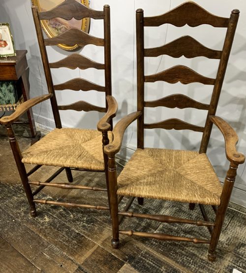 EARLY VICTORIAN X6 LADDER BACK ELM DINING CHAIRS C1840 - ADDITIONAL PHOTO 9
