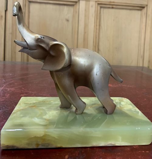 art deco austrian lost wax bronze cubist elephant brazilian onyx base c1920 - CATEGORY: ANTIQUE METAL - DATED 1920