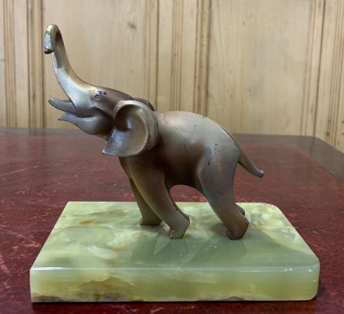 ART DECO AUSTRIAN LOST WAX BRONZE CUBIST ELEPHANT BRAZILIAN ONYX BASE C1920 - ADDITIONAL PHOTO 1