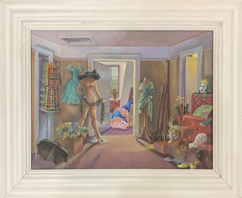 altered images oil on board c1950 - CATEGORY: ANTIQUE ART - DATED 1950