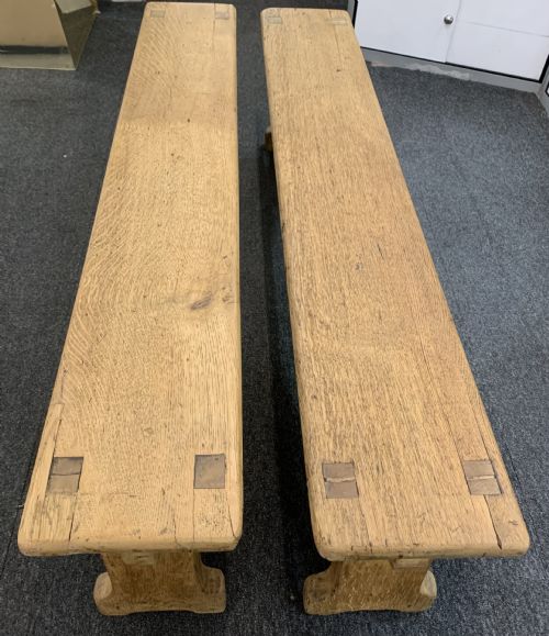 PAIR OF VICTORIAN LIGHT OAK BENCHES - ADDITIONAL PHOTO 4