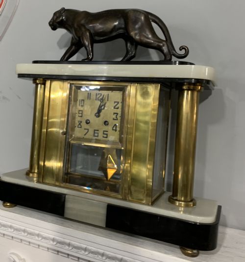 FRENCH ART DECO PANTHER MARBLE MANTLE CLOCK C1920S - ADDITIONAL PHOTO 6