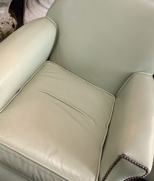 PAIR OF LEATHER ARMCHAIRS FOOTSTOOL WITHIN DATELINE OF 1940 - ADDITIONAL PHOTO 4