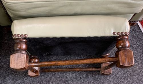 PAIR OF LEATHER ARMCHAIRS FOOTSTOOL WITHIN DATELINE OF 1940 - ADDITIONAL PHOTO 5