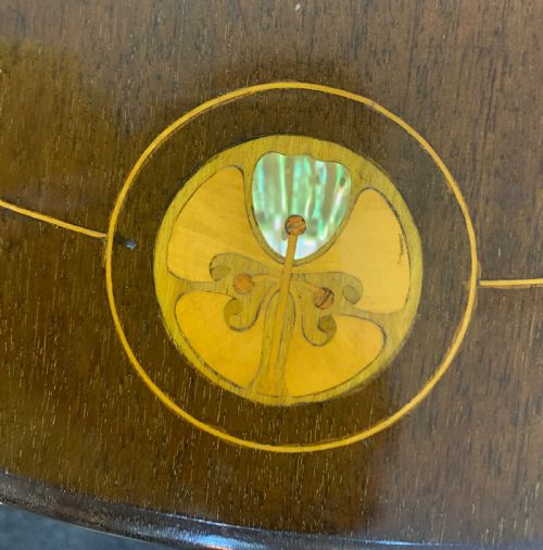 GEORGE MONTAGUE ELWOOD ART NOUVEAU MAHOGANY TABLE WITH MOTHER OF PEARL C1910 - ADDITIONAL PHOTO 2