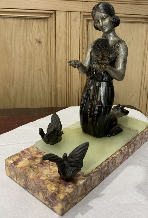 FRENCH ART DECO LADY WITH 3 DOVES C192030 - ADDITIONAL PHOTO 1