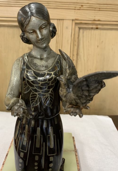 FRENCH ART DECO LADY WITH 3 DOVES C192030 - ADDITIONAL PHOTO 5