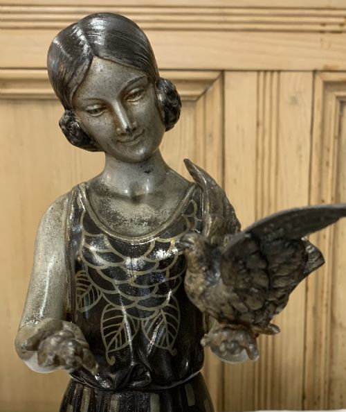 FRENCH ART DECO LADY WITH 3 DOVES C192030 - ADDITIONAL PHOTO 6