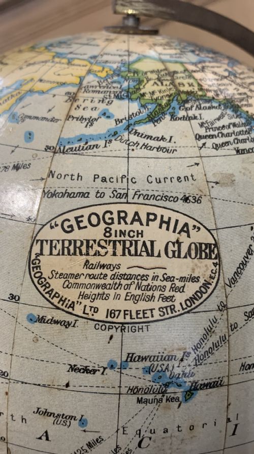 GEOGRAPHIA GLOBE ON BAKELITE BASE STEAM ROUTES PERSIA CEYLON 1920S - ADDITIONAL PHOTO 1