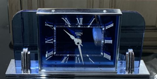 smiths blue glass and chrome sectric clock c1930s - CATEGORY: ANTIQUE CLOCKS - DATED 1930