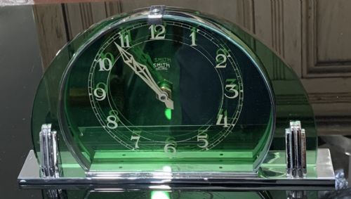 smith green glass and chrone sectric clock c1930s - CATEGORY: ANTIQUE CLOCKS - DATED 1930