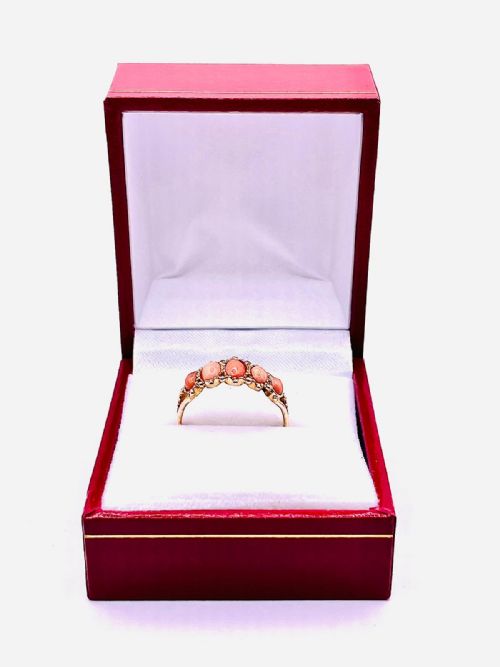 GEORGIAN NATURAL CORAL FIVE STONE 18CT GOLD RING N - ADDITIONAL PHOTO 6