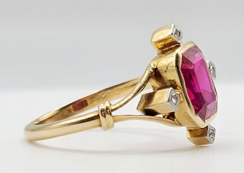 FRENCH ART DECO RUBY 15CT ROSE CUT DIAMOND RING C1920 Q12 - ADDITIONAL PHOTO 1