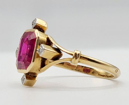 FRENCH ART DECO RUBY 15CT ROSE CUT DIAMOND RING C1920 Q12 - ADDITIONAL PHOTO 3