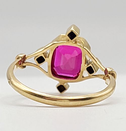 FRENCH ART DECO RUBY 15CT ROSE CUT DIAMOND RING C1920 Q12 - ADDITIONAL PHOTO 4