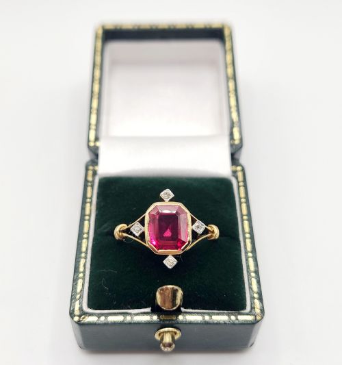 FRENCH ART DECO RUBY 15CT ROSE CUT DIAMOND RING C1920 Q12 - ADDITIONAL PHOTO 7