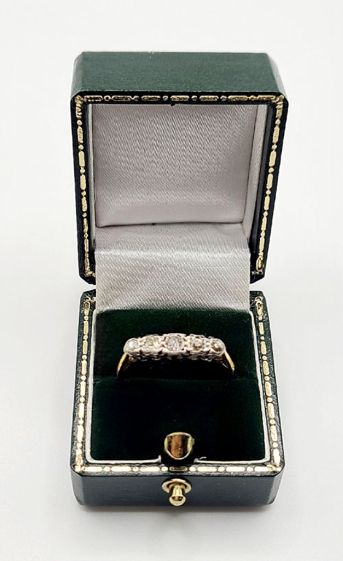 ART DECO FIVESTONE DIAMOND PLATINUM SET ON 18CT YELLOW GOLD RING C1920 SIZE O - ADDITIONAL PHOTO 1