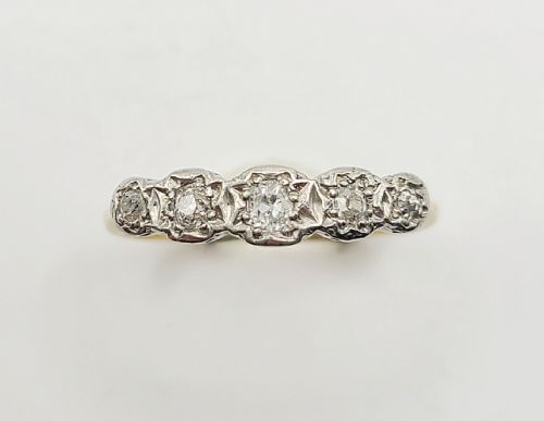 art deco 5 stone diamond 18ct gold platinum ring c1920s size q - CATEGORY: ANTIQUE JEWELLERY - DATED 1920