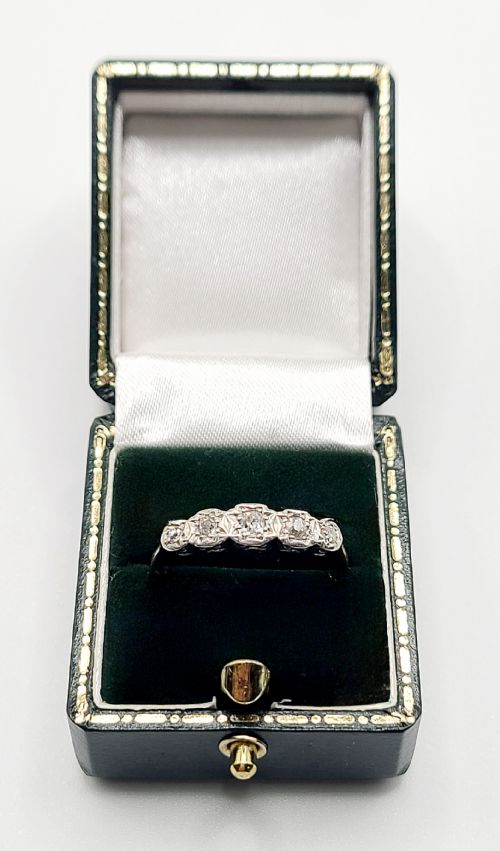 ART DECO 5 STONE DIAMOND 18CT GOLD PLATINUM RING C1920S SIZE Q - ADDITIONAL PHOTO 1