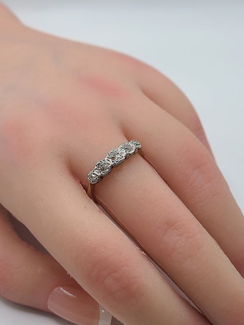 ART DECO 5 STONE DIAMOND 18CT GOLD PLATINUM RING C1920S SIZE Q - ADDITIONAL PHOTO 2