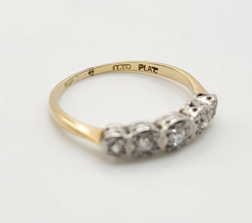 ART DECO 5 STONE DIAMOND 18CT GOLD PLATINUM RING C1920S SIZE Q - ADDITIONAL PHOTO 4