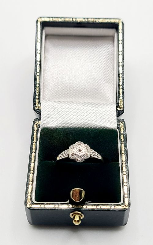 ART DECO DIAMOND DAISY 18CT GOLD PLATINUM RING C1920S SIZE K - ADDITIONAL PHOTO 1