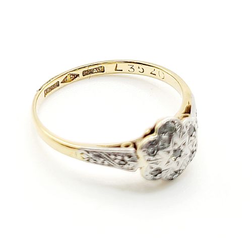 ART DECO DIAMOND DAISY 18CT GOLD PLATINUM RING C1920S SIZE K - ADDITIONAL PHOTO 4